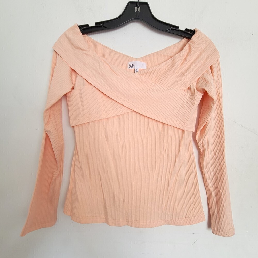 By The Way. Revolve Criss Cross Ribbed Coral Peach Orange Long Sleeve Top Small